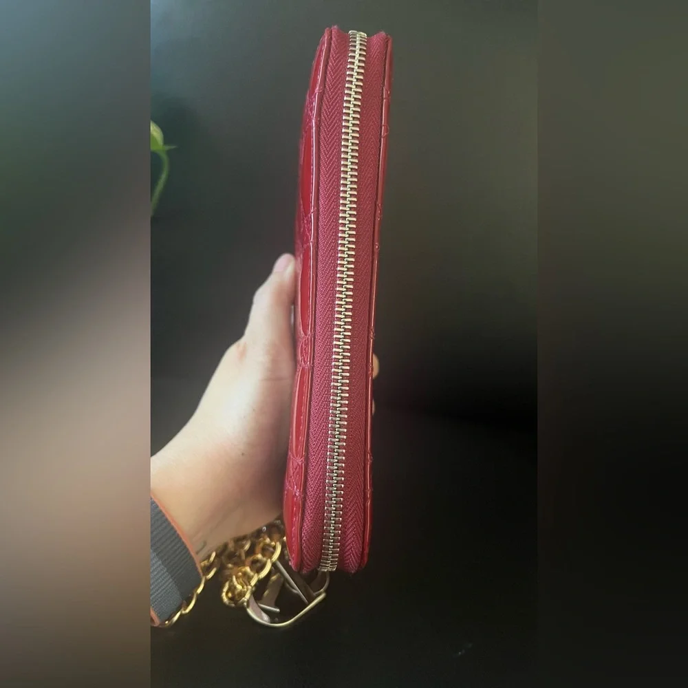 Christian Dior Red Long Zippy Wallet with Crossbody Chain